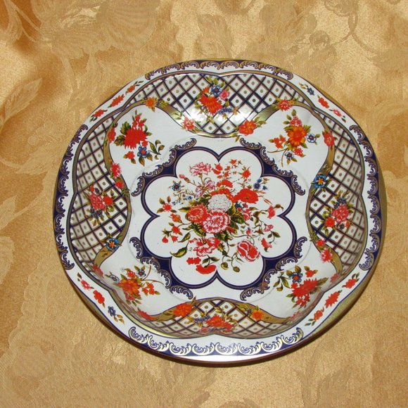 Vintage Metal Serving Bowl THE TIN BOX COMPANY OF AMERICA Blue Orange Floral - Picture 5 of 6